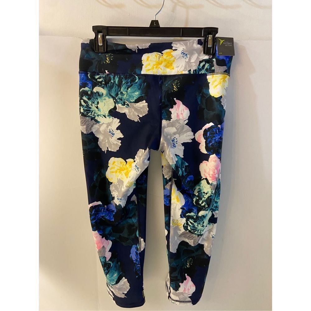 Old navy active compression‎ pants large new blue flowers NEW L